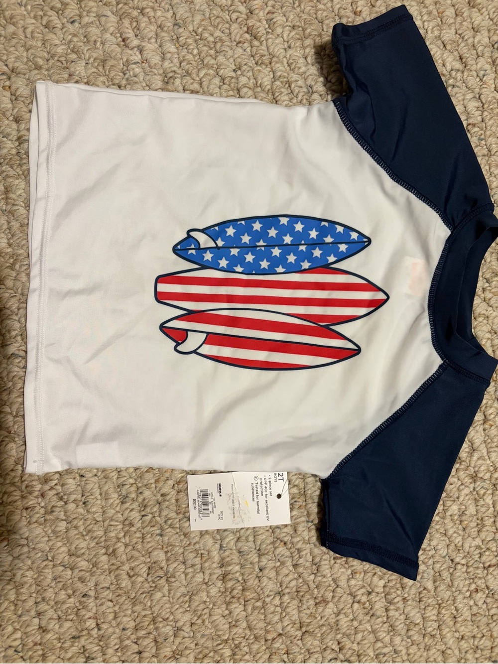 jumping beans White & Navy American Flag Surfboard Rash Guard Tee